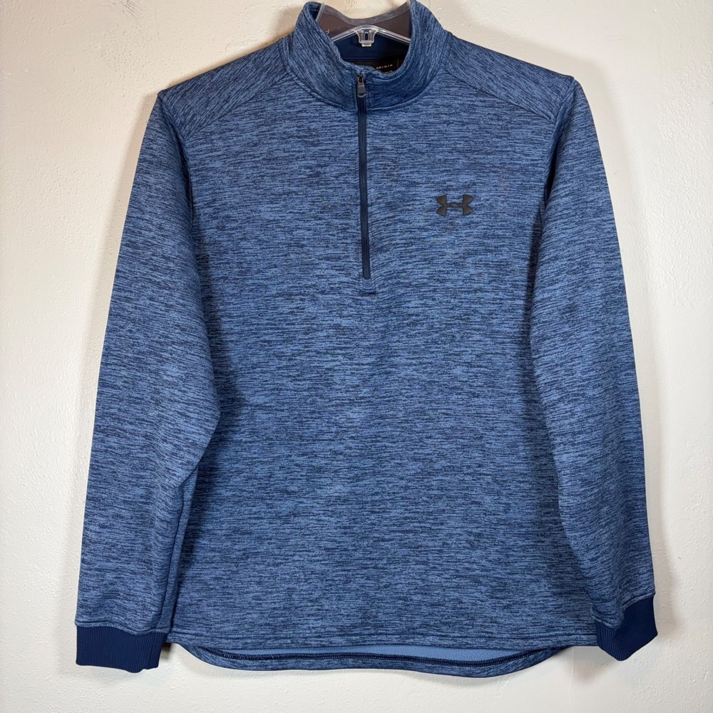 Under Armour Mens ColdGear 1/4 Zip Pullover Blue Space Dye Heather 1320745 Large